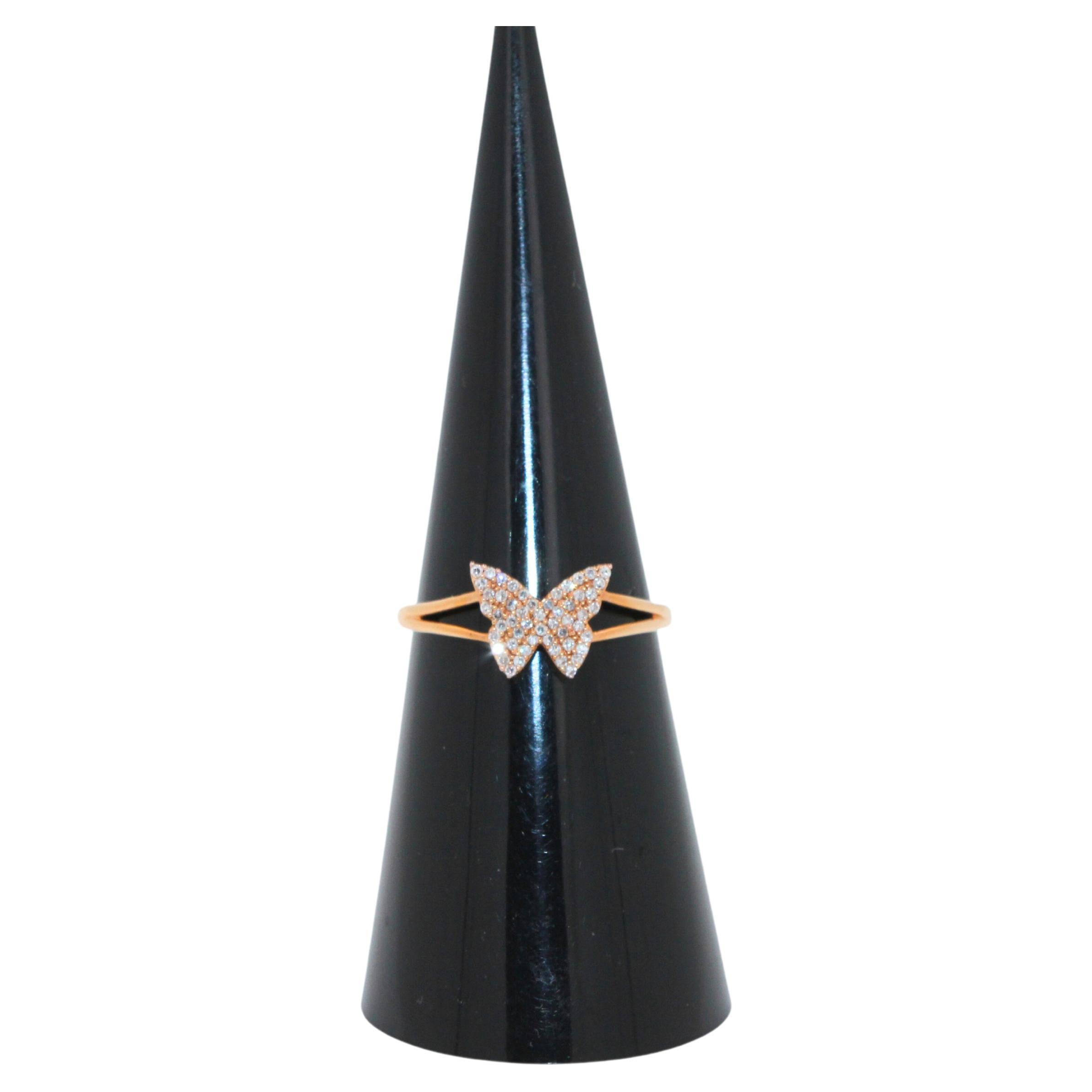 Modern Butterfly Brilliant Cut Pave Set Diamond Split Shank 18K Rose Gold Cute Ring  For Sale