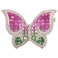 Butterfly Brooch 18k Diamond Sapphire & Tsavorite Gemstones