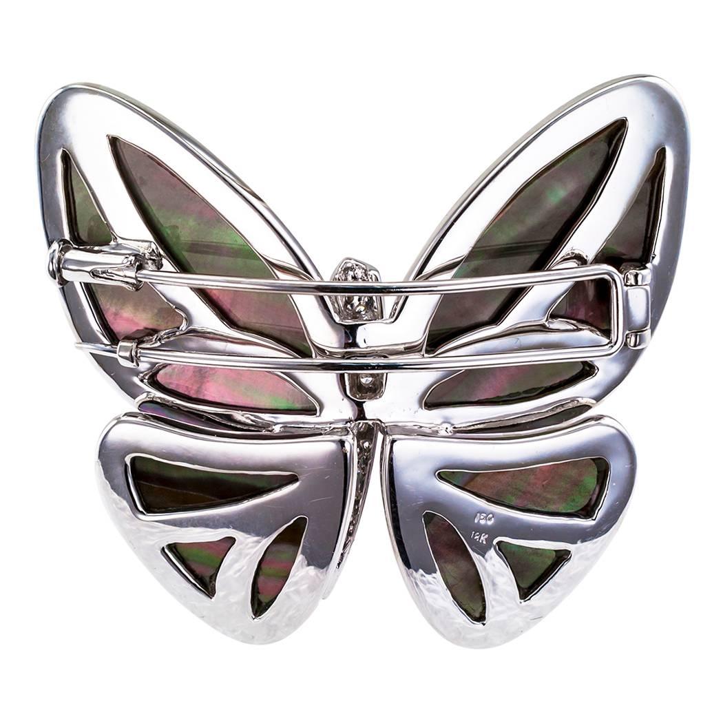 Butterfly Brooch Black Mother-of-Pearl Diamond Gold In Excellent Condition In Los Angeles, CA