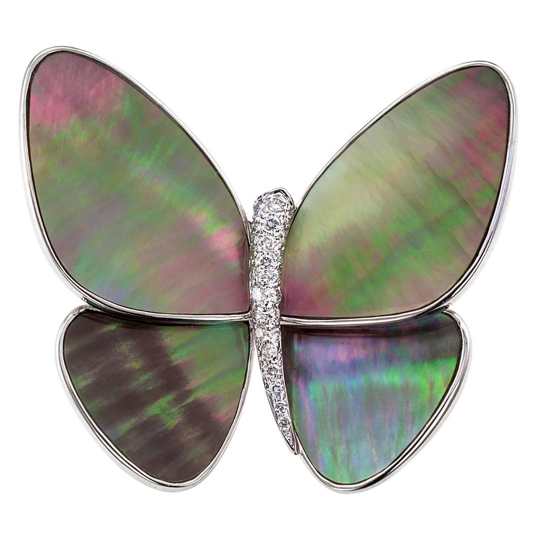 Butterfly Brooch Black Mother-of-Pearl Diamond Gold