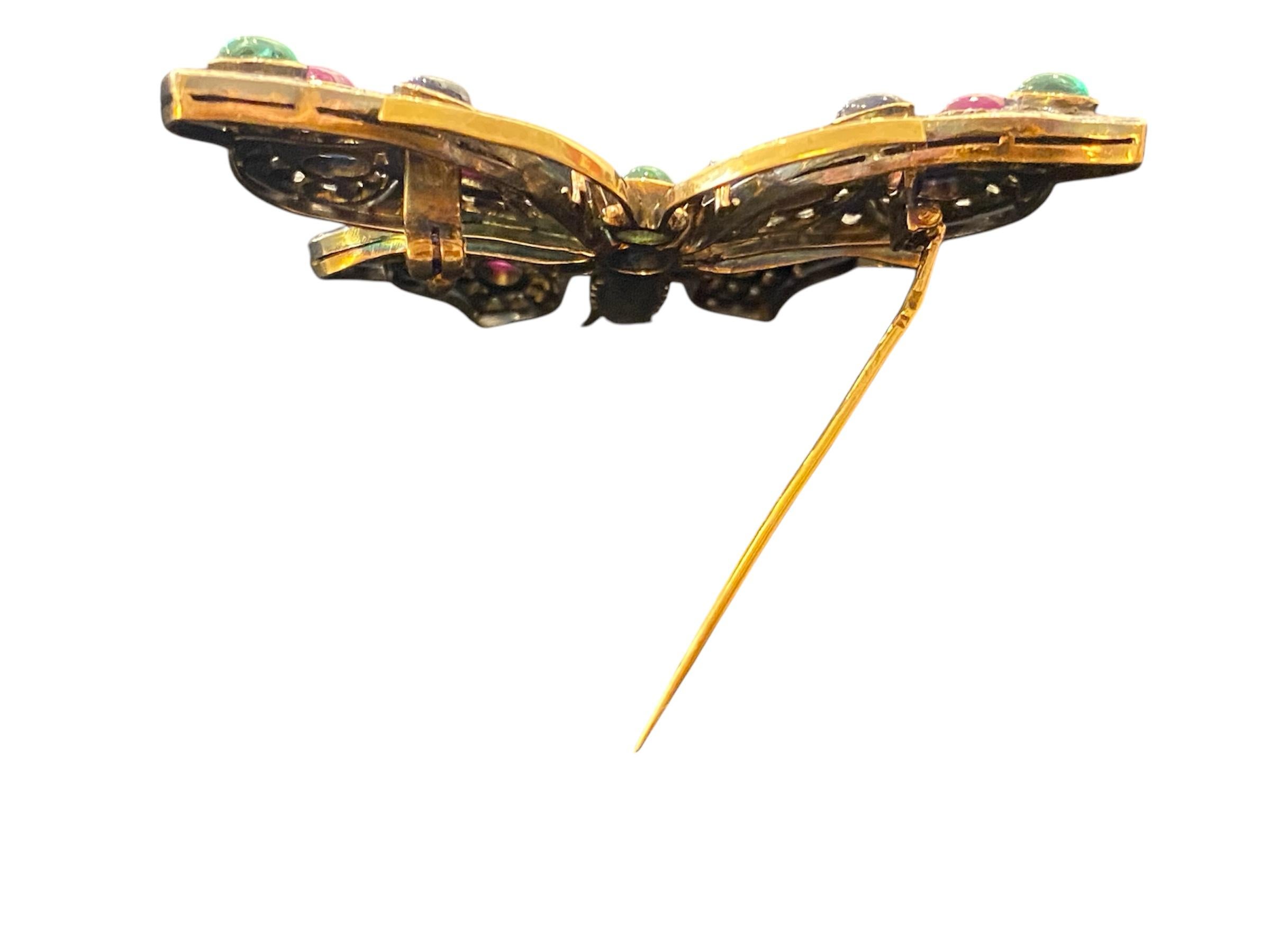 Butterfly brooch in Gold and Silver with Emeralds, Sapphires, Rubies and Diamond 1