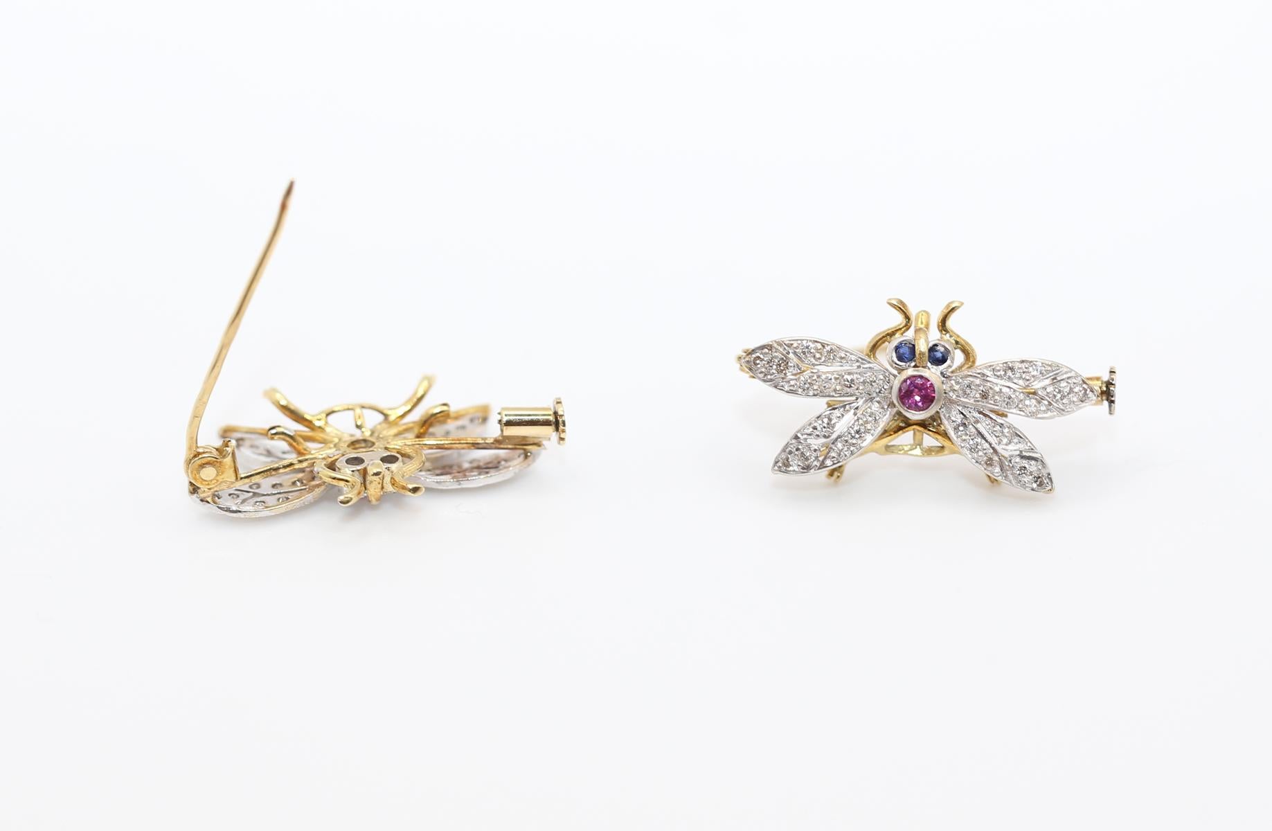 Butterfly Brooch Pair Diamonds Sapphire, 1890 In Good Condition In Herzelia, Tel Aviv