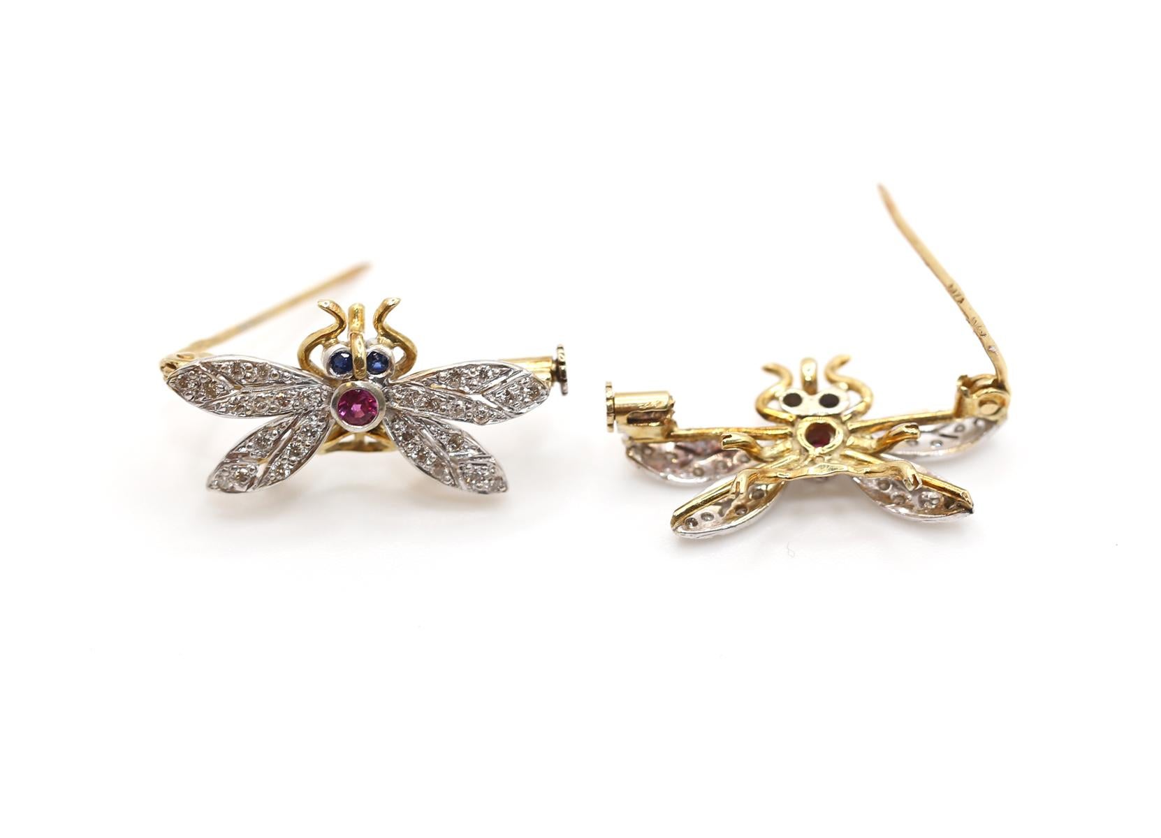 Butterfly Brooch Pair Diamonds Sapphire, 1890 1