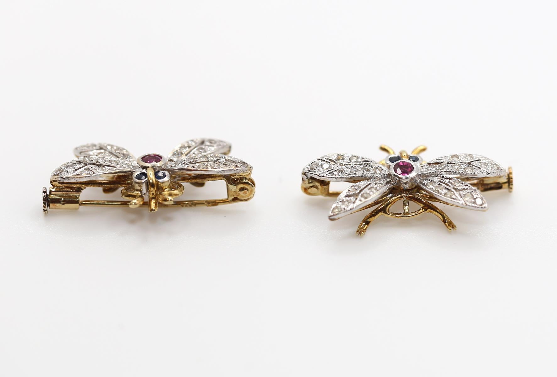 Butterfly Brooch Pair Diamonds Sapphire, 1890 4
