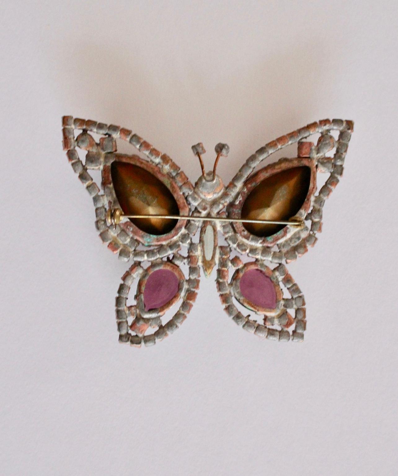 Butterfly Brooch Vintage with multicolored stones For Sale 2