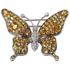 Butterfly Brooch with 5.20 Carat Sapphires and 0.20 Carat Diamonds in White Gold