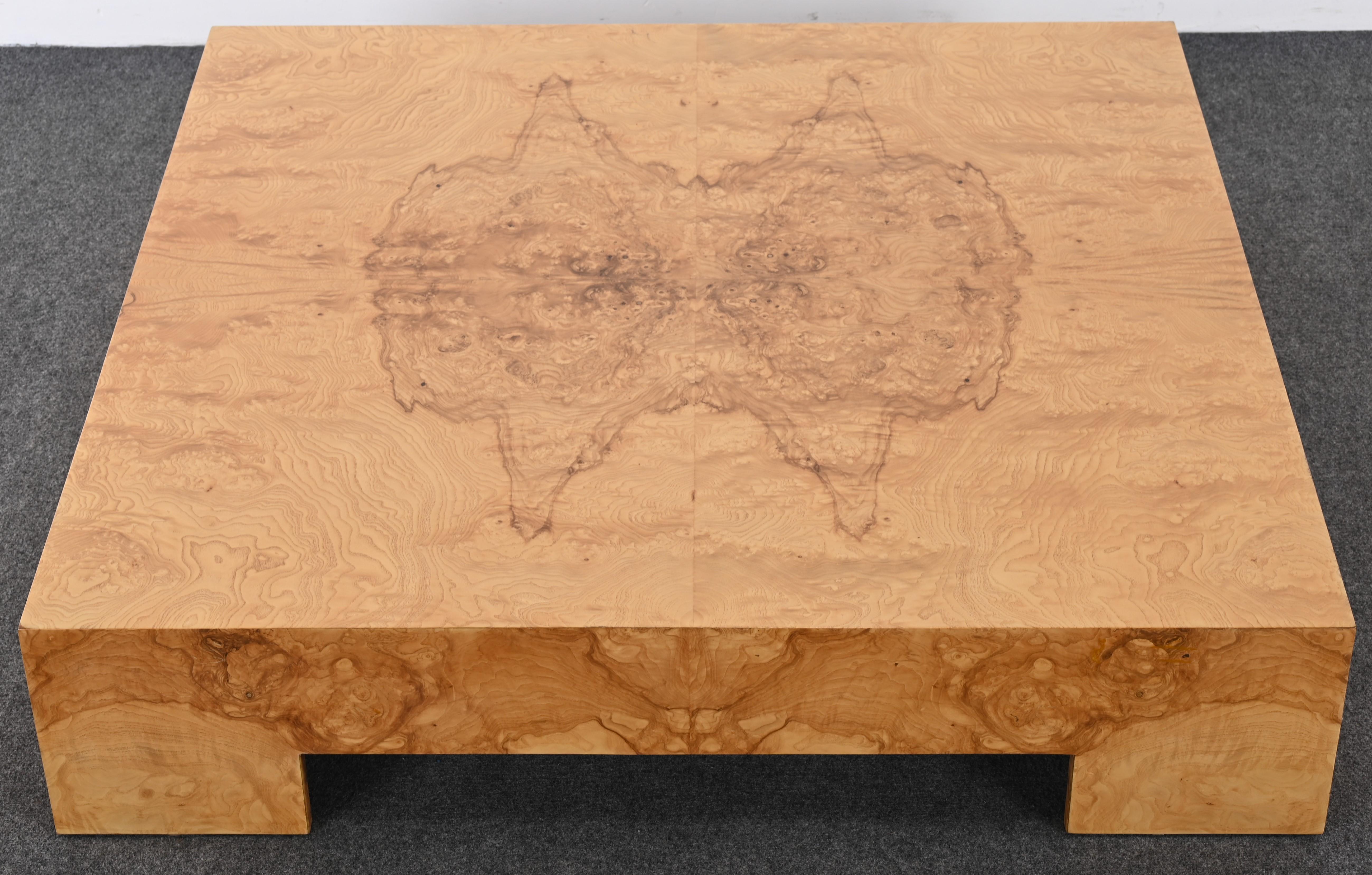 Wood Butterfly Burled Coffee Table Designed by Milo Baughman for Thayer Coggin, 1970s