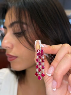 Burma Ruby Diamond Chandelier Earrings, Platinum, 17.07ct