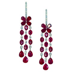 Burma Ruby Diamond Chandelier Earrings, Platinum, 17.07ct