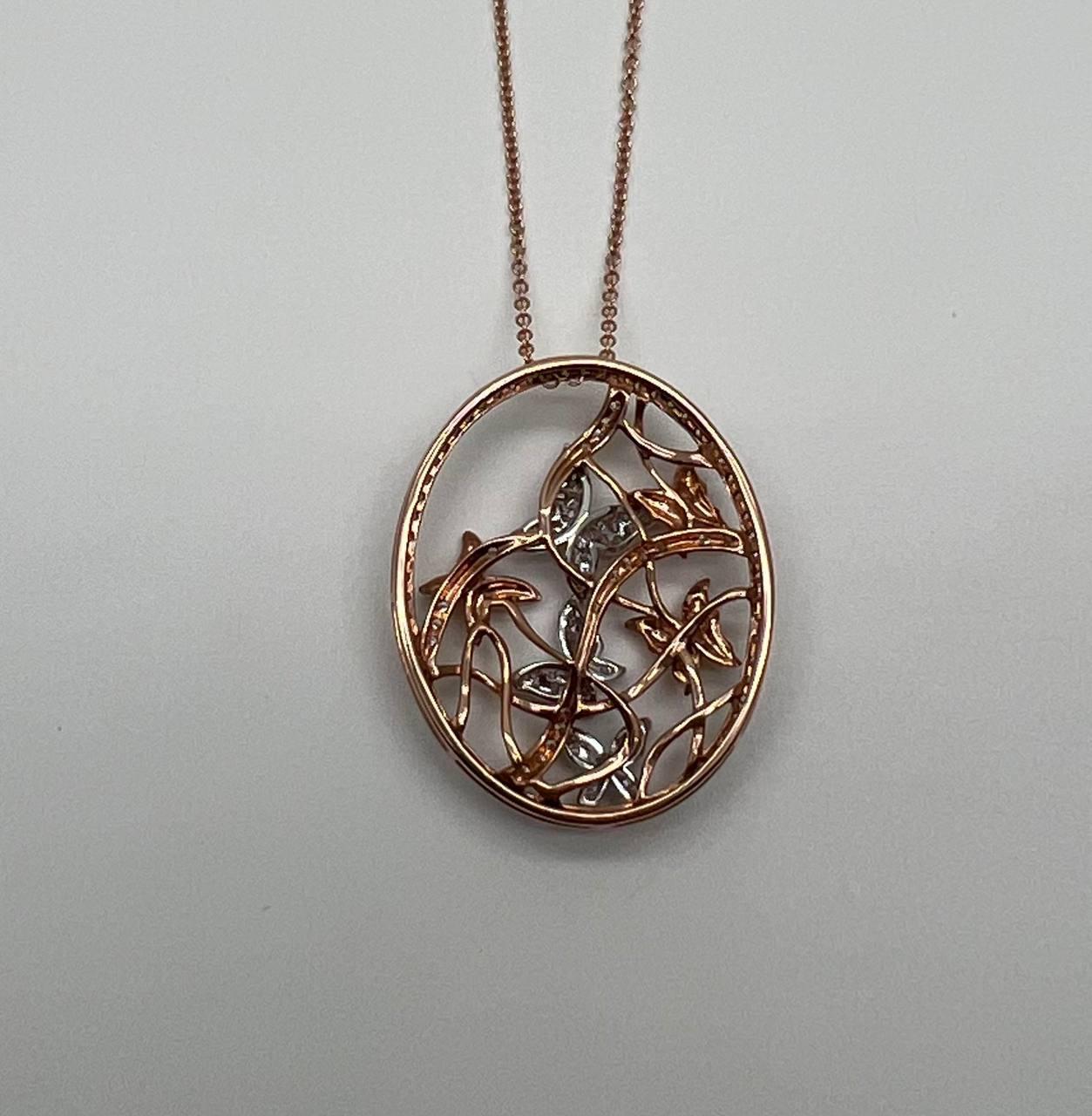 Mixed Cut Butterfly Butterflies Diamond Pave Set 14K Rose Gold Pendant Medallion Necklace For Sale