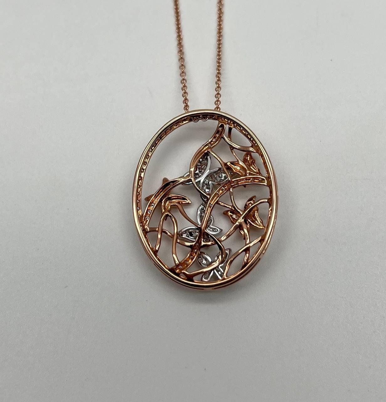 Butterfly Butterflies Diamond Pave Set 14K Rose Gold Pendant Medallion Necklace In New Condition For Sale In Oakton, VA