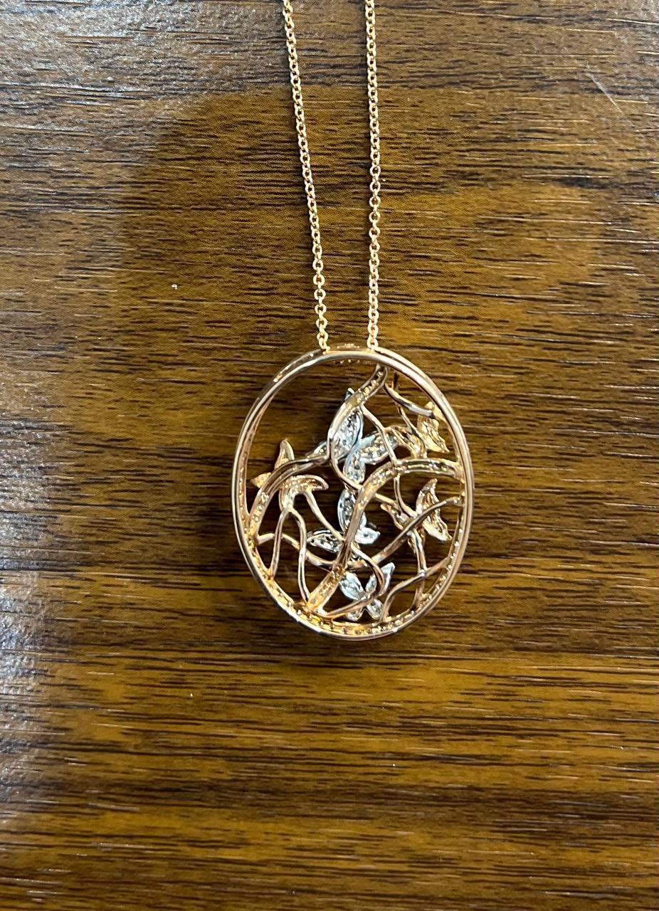 Butterfly Butterflies Diamond Pave Set 14K Rose Gold Pendant Medallion Necklace For Sale 3