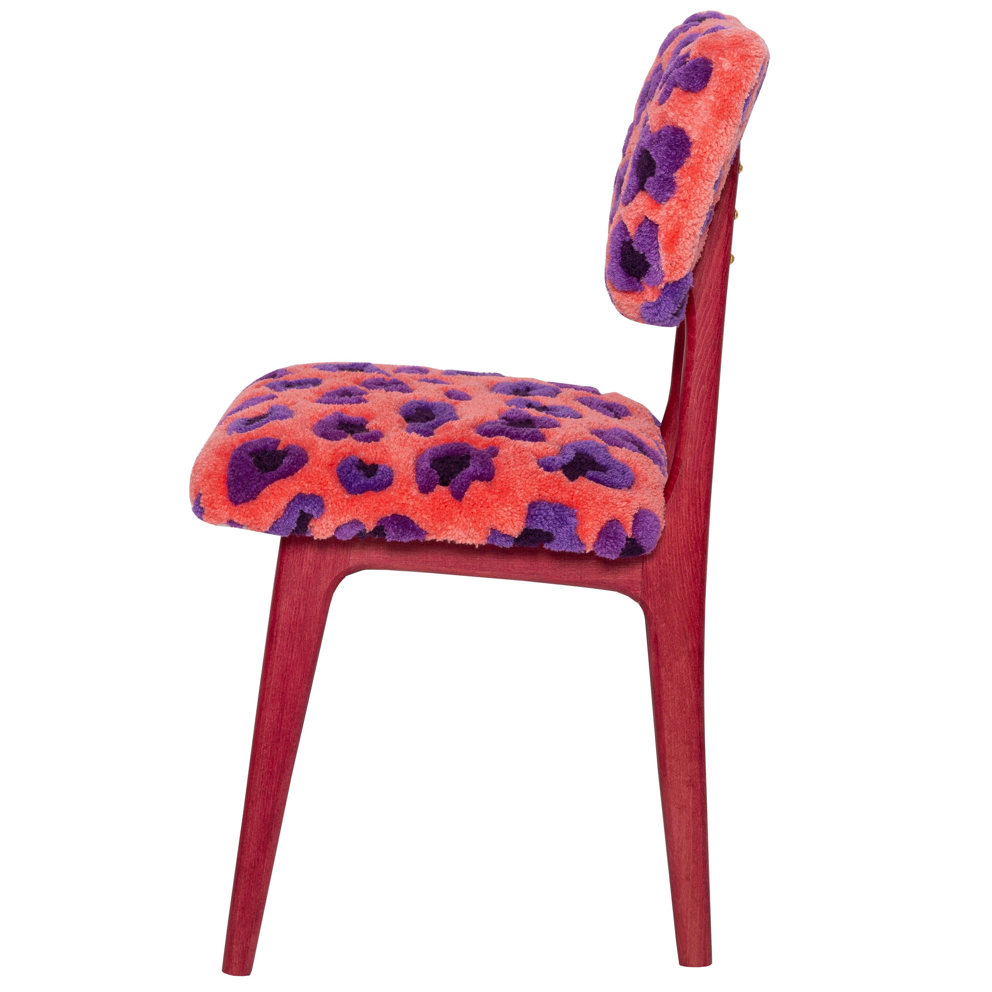 Mid-Century moderno Sedia Butterfly in lana rosa leopardo di Vintola Studio, sedile in faggio tinto in vendita