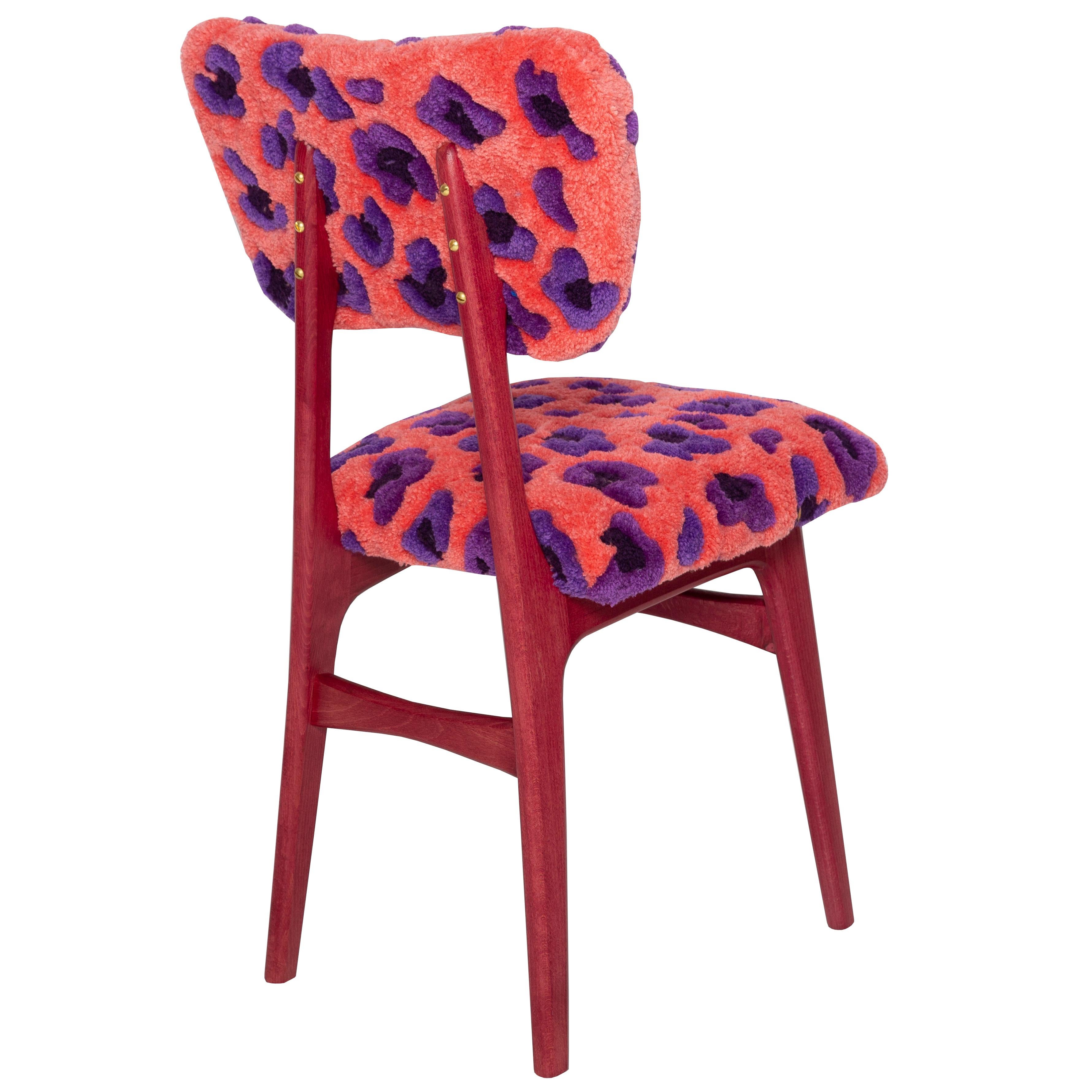 Polacco Sedia Butterfly in lana rosa leopardo di Vintola Studio, sedile in faggio tinto in vendita