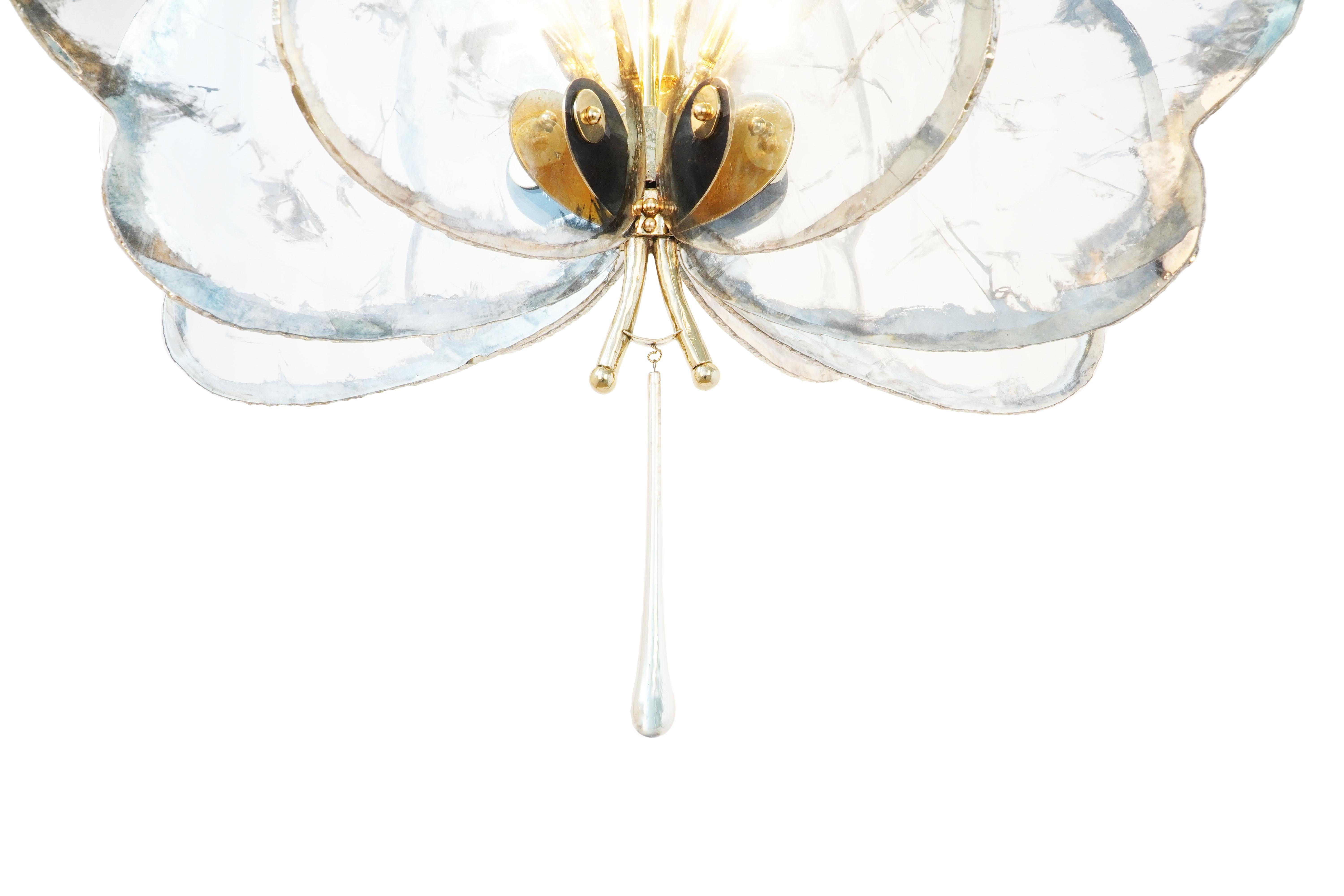 Schmetterling 8 Flügel, Kronleuchter, Kristall versilbertes Glas, geschmolzener Messingkörper  (Italienisch) im Angebot