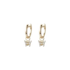 Butterfly Charm 14K Gold Diamond Hoop Earrings