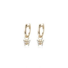 Boucles d'oreilles en or 14K avec diamants et charme de papillon