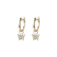 Boucles d
oreilles en or 14 carats (ou 18 carats sur demande) avec diamants et breloques en forme de papillon