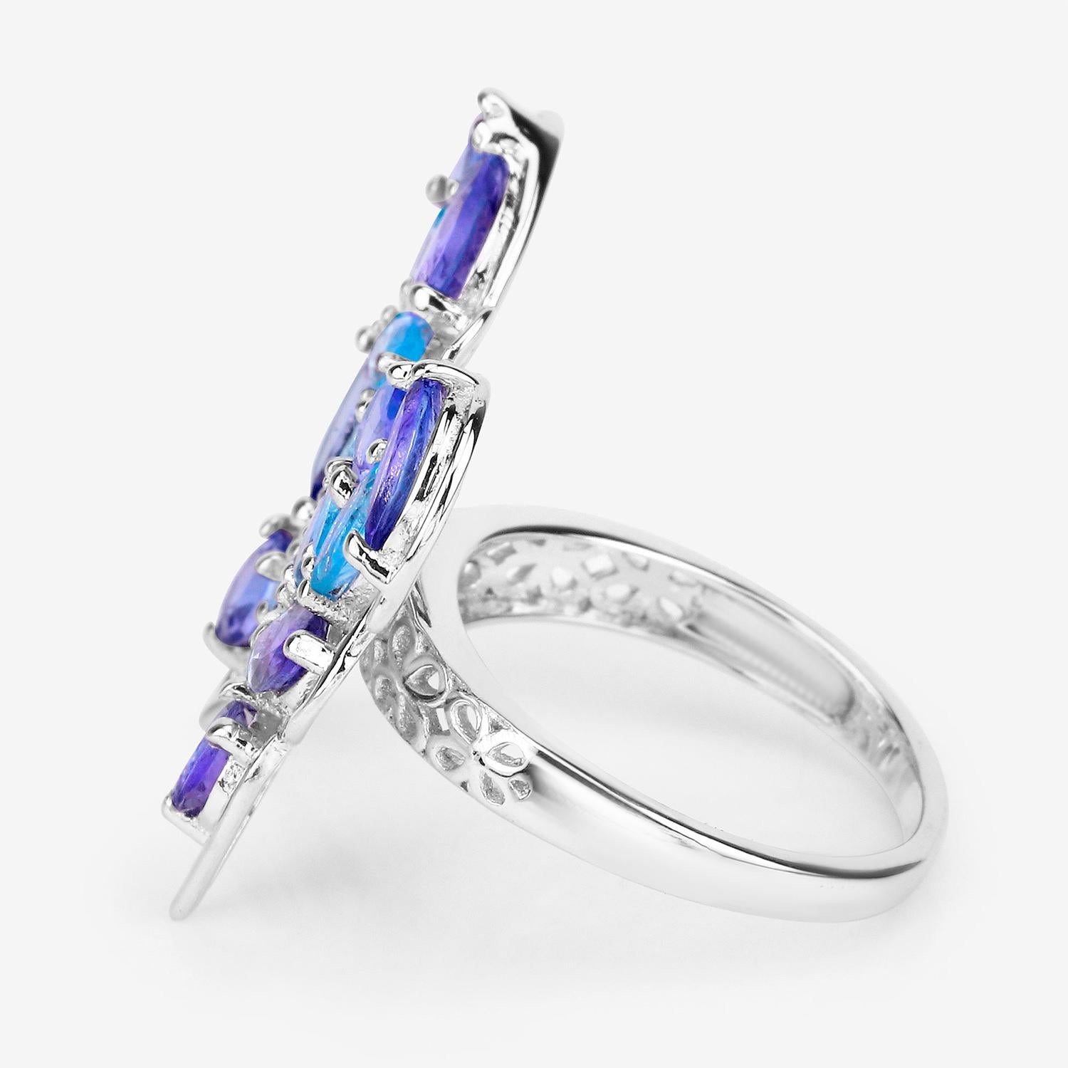 Women's or Men's Butterfly Cocktail Ring Tanzanite and Swiss Blue Topaz 3.65 Carats For Sale