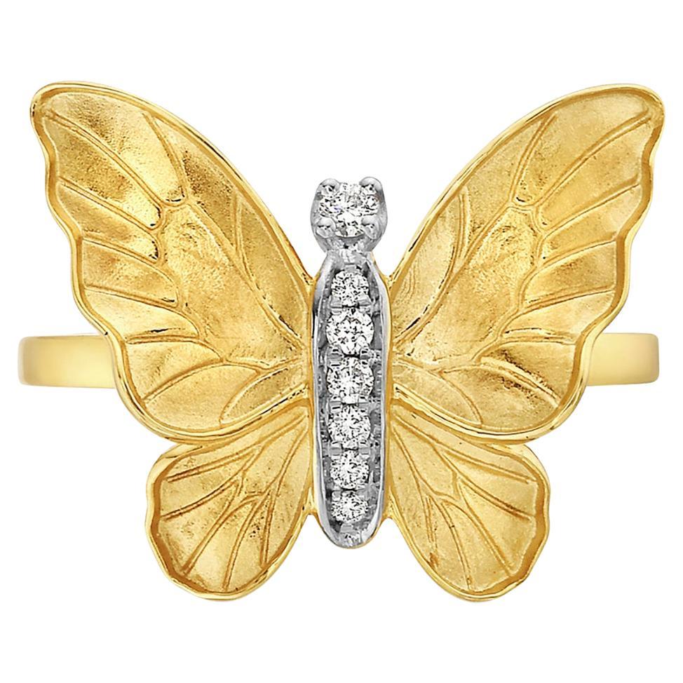 Butterfly Cocktail Ring With Diamonds Made In 14k Yellow Gold