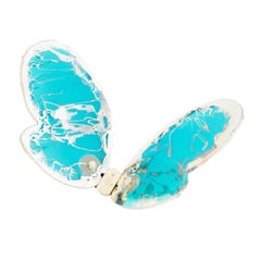 Butterfly Contemporary Wall Flight Sculpture, Art Silvered Glass Aquamarine