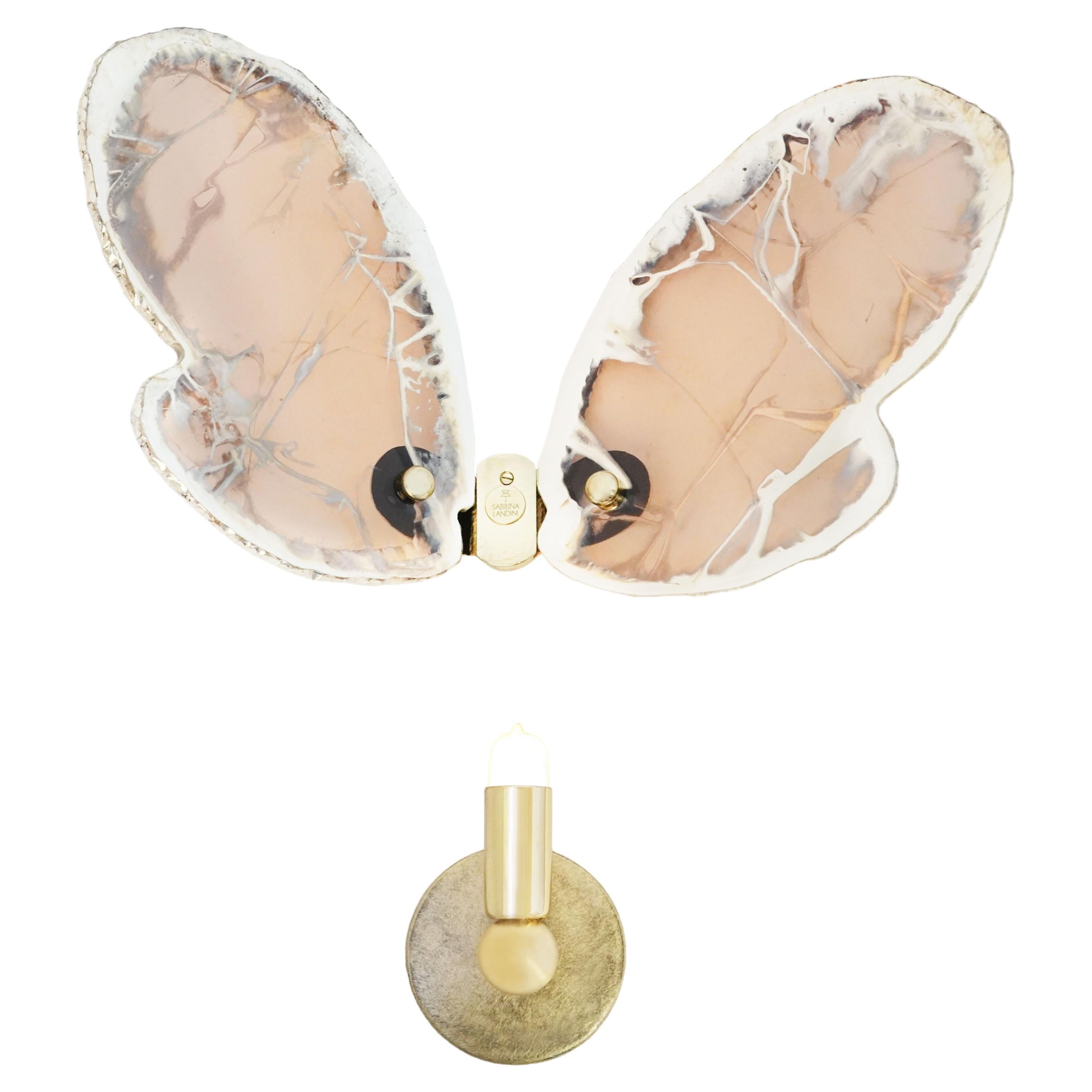 Butterfly Contemporary Wall light Sculpture, Art Silvered Glass, Rose Color