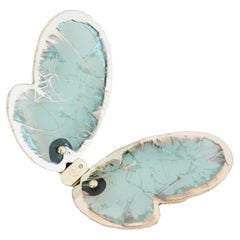 Butterfly Contemporary Wall Flight Sculpture, Art Silvered Glass, Jade Color