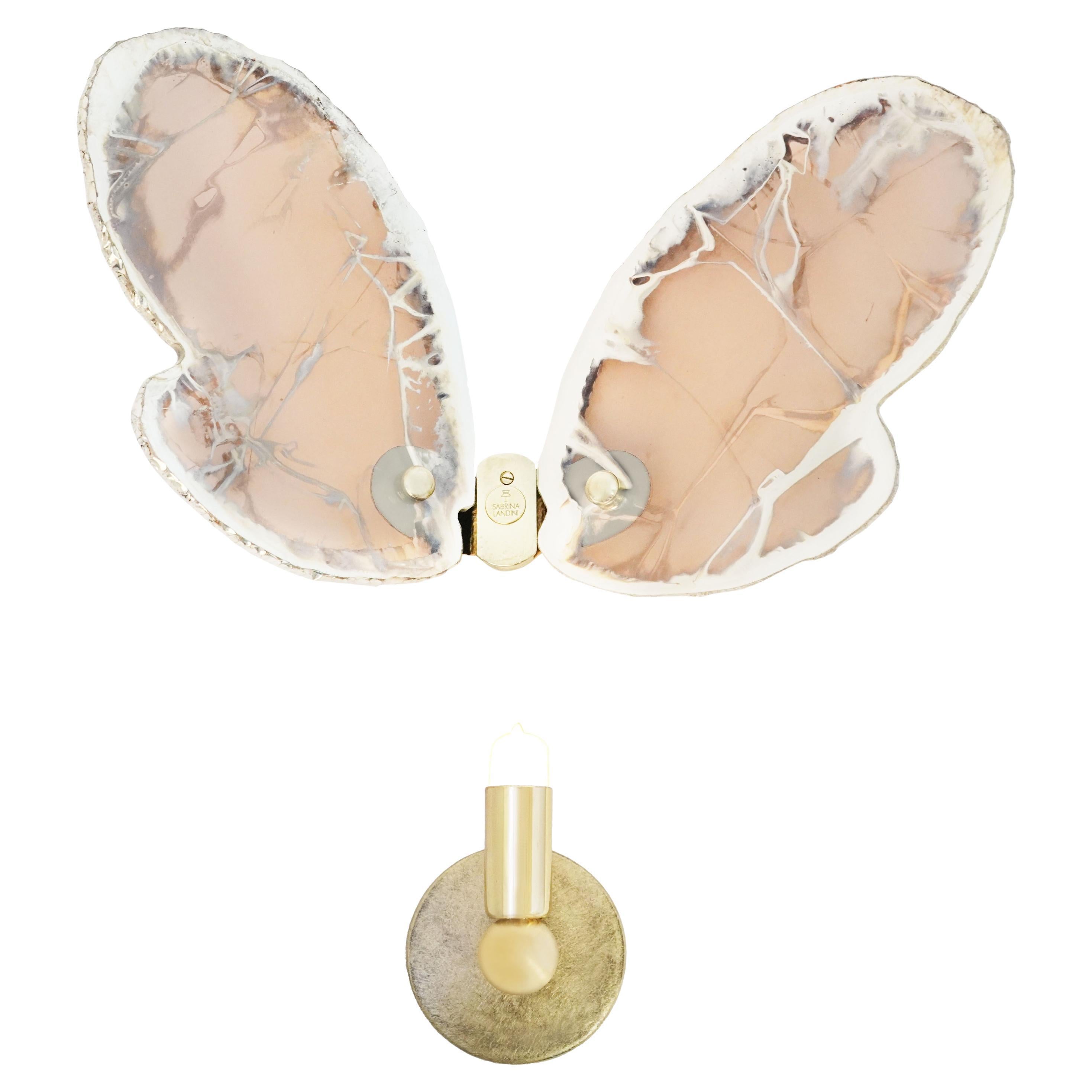 Butterfly Contemporary Wall light Sculpture, Art Silvered Glass, Rose Color For Sale