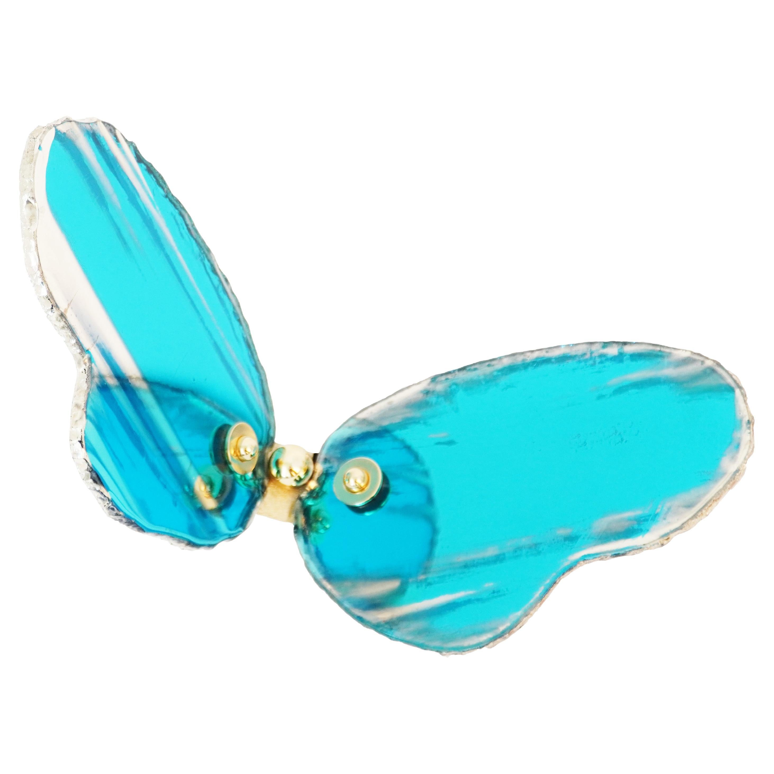  Butterfly Contemporary Wall sculpture , art Silvered Glass aquamarine color  