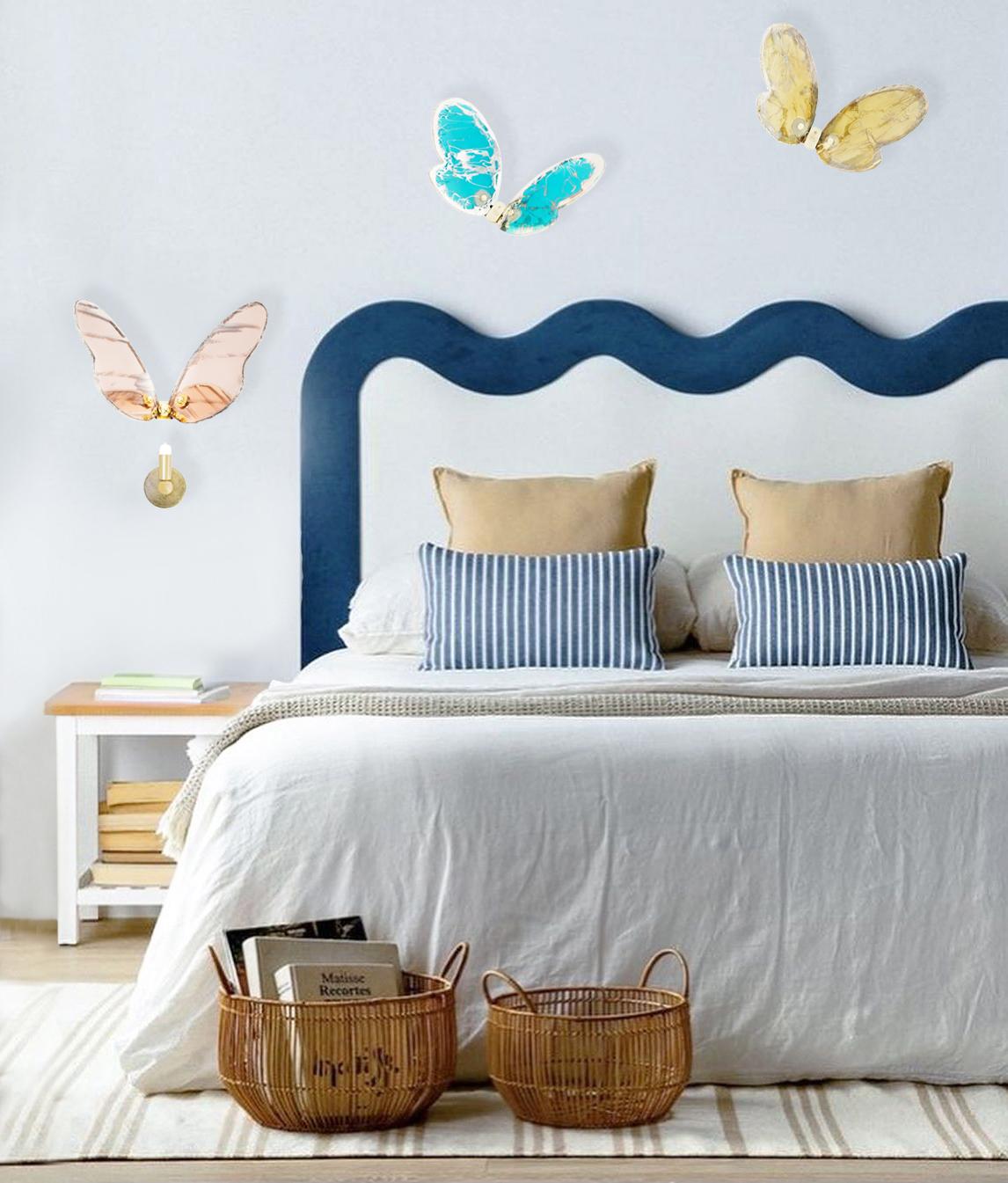 Butterfly Contemporary Wall Sculpture, Art Silvered Glass Aquamarine For Sale 5