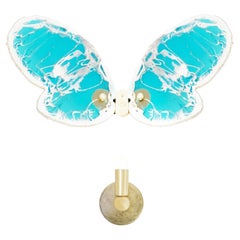 Butterfly Wall Decorative by Sabrina Landini, Blue Silver Glass & Brass, Italy