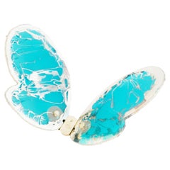Butterfly Contemporary Wall Sculpture, Art Silvered Glass Aquamarine  