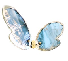 Butterfly Contemporary Wall Sculpture, Art Silvered Glass Blue
