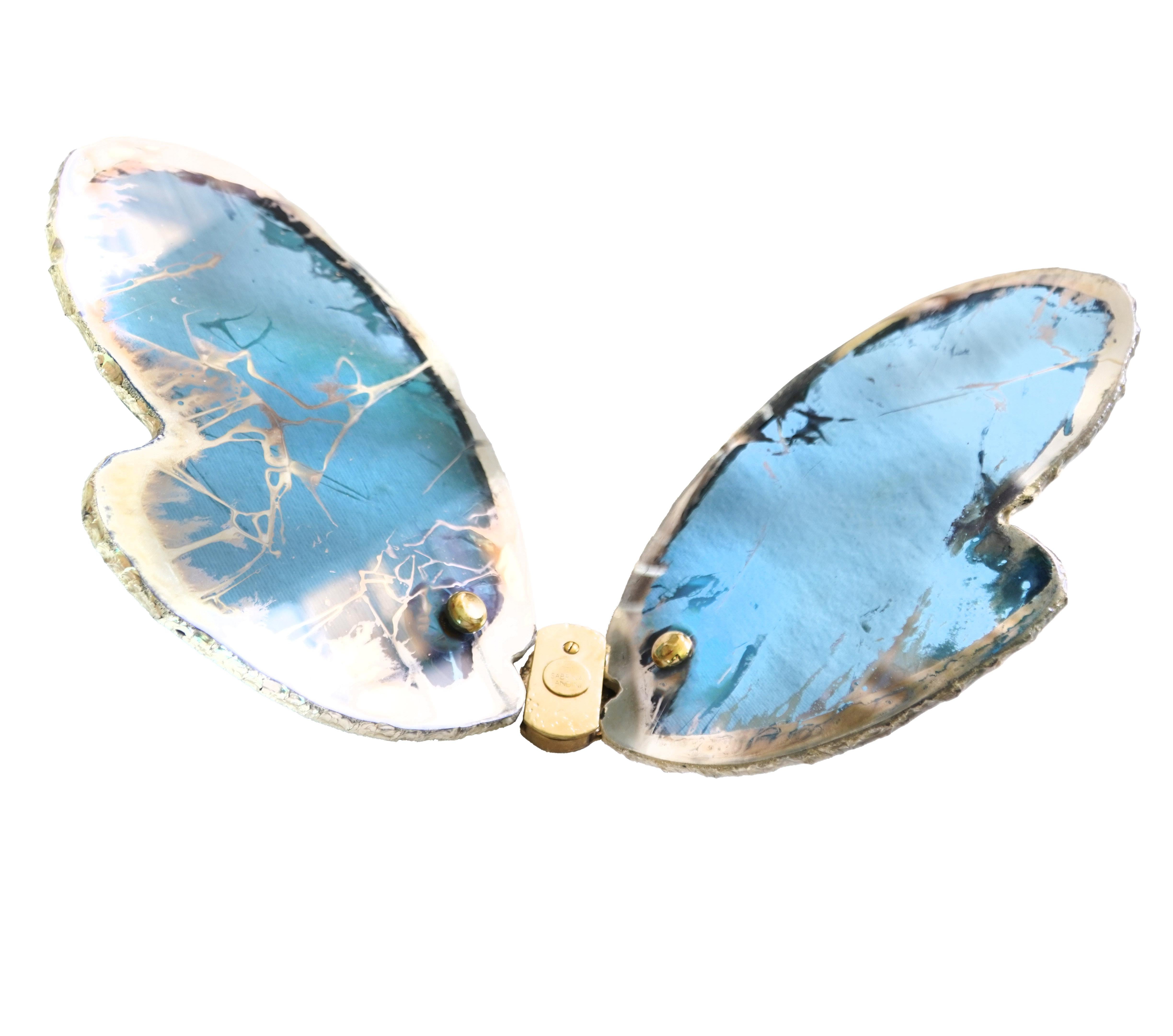 Modern Butterfly Contemporary Wall Sculpture, Art Silvered Glass Blue For Sale