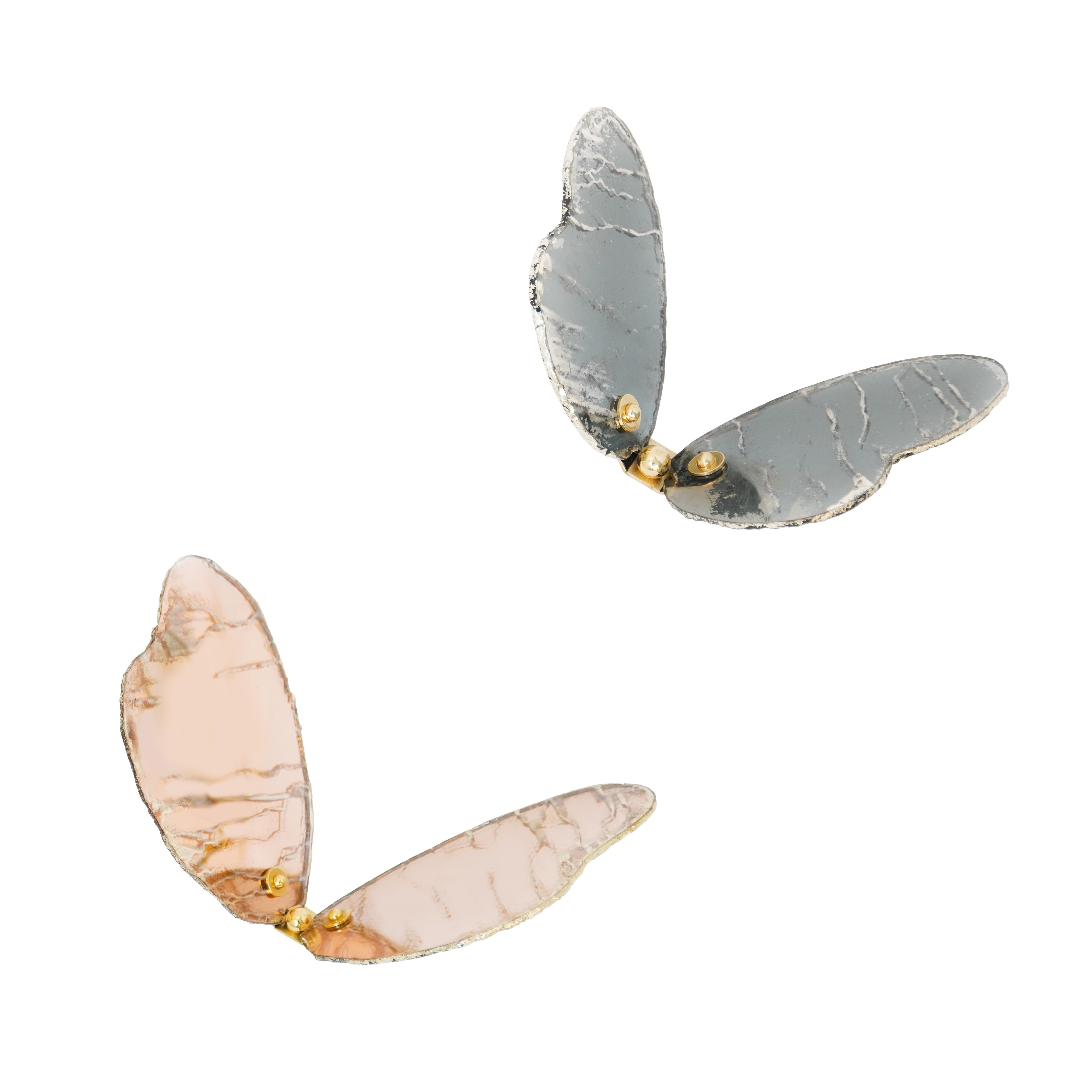 Schmetterling Contemporary Wandskulptur , Kunst Versilbertes Glas Fumè Farbe (Moderne) im Angebot