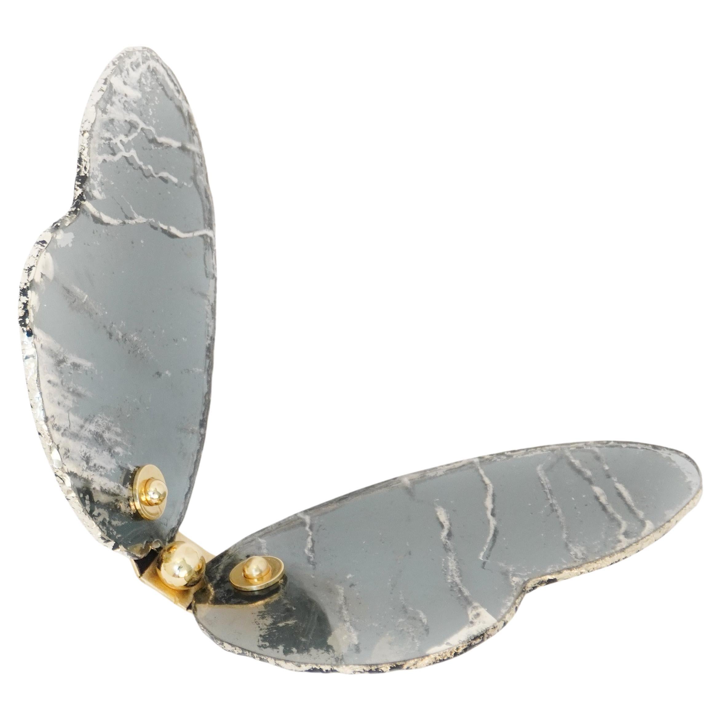 Butterfly Contemporary Wall sculpture , art Silvered Glass Fumè color