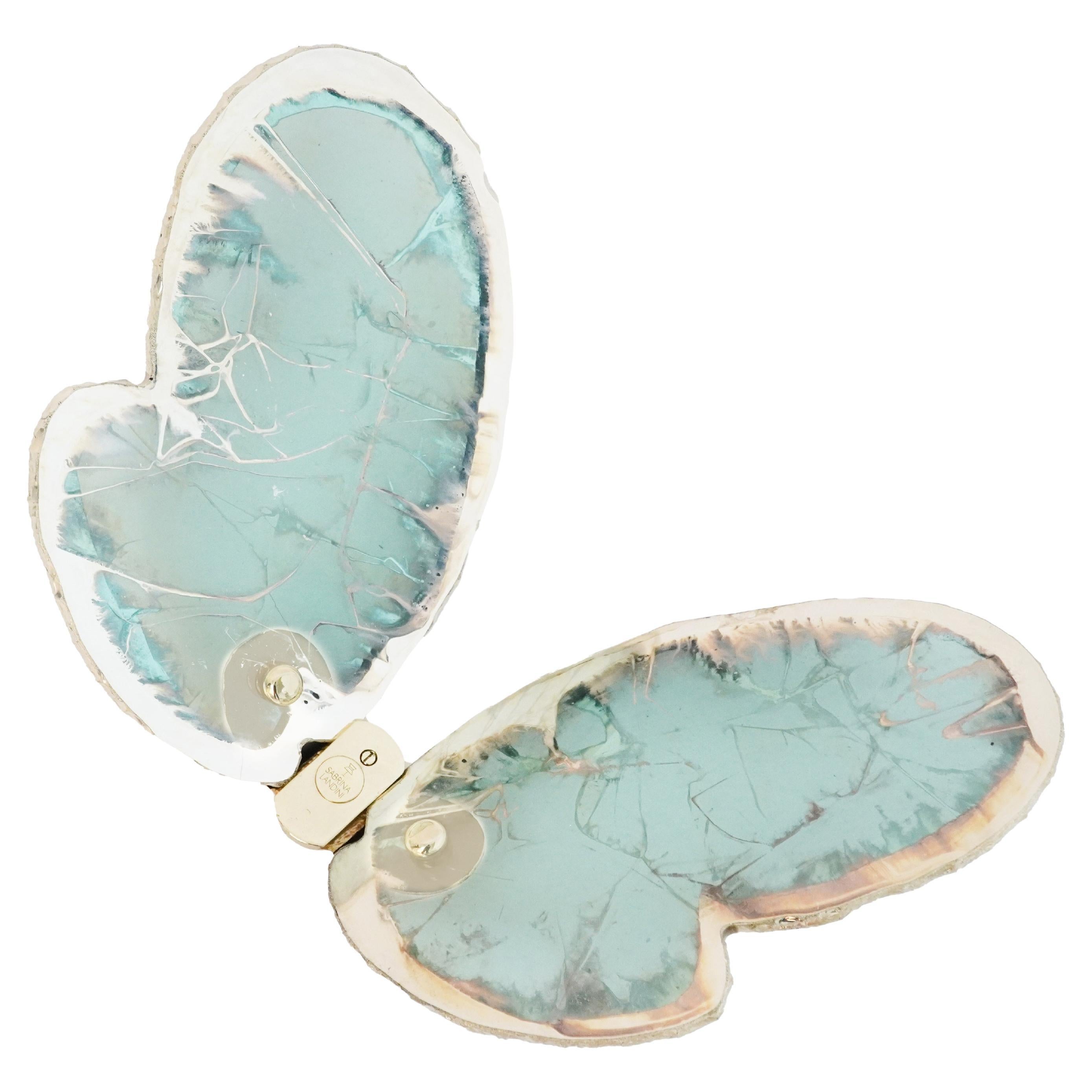 Scultura da parete contemporanea Butterfly, vetro argentato artistico, colore giada