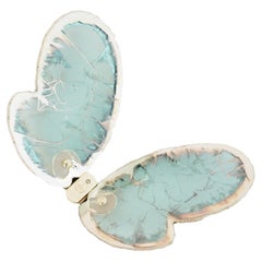 Butterfly Contemporary Wall Sculpture, Art Silvered Glass, Jade Color