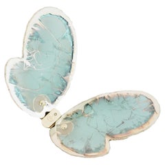 Scultura da parete contemporanea Butterfly, vetro argentato artistico, colore giada