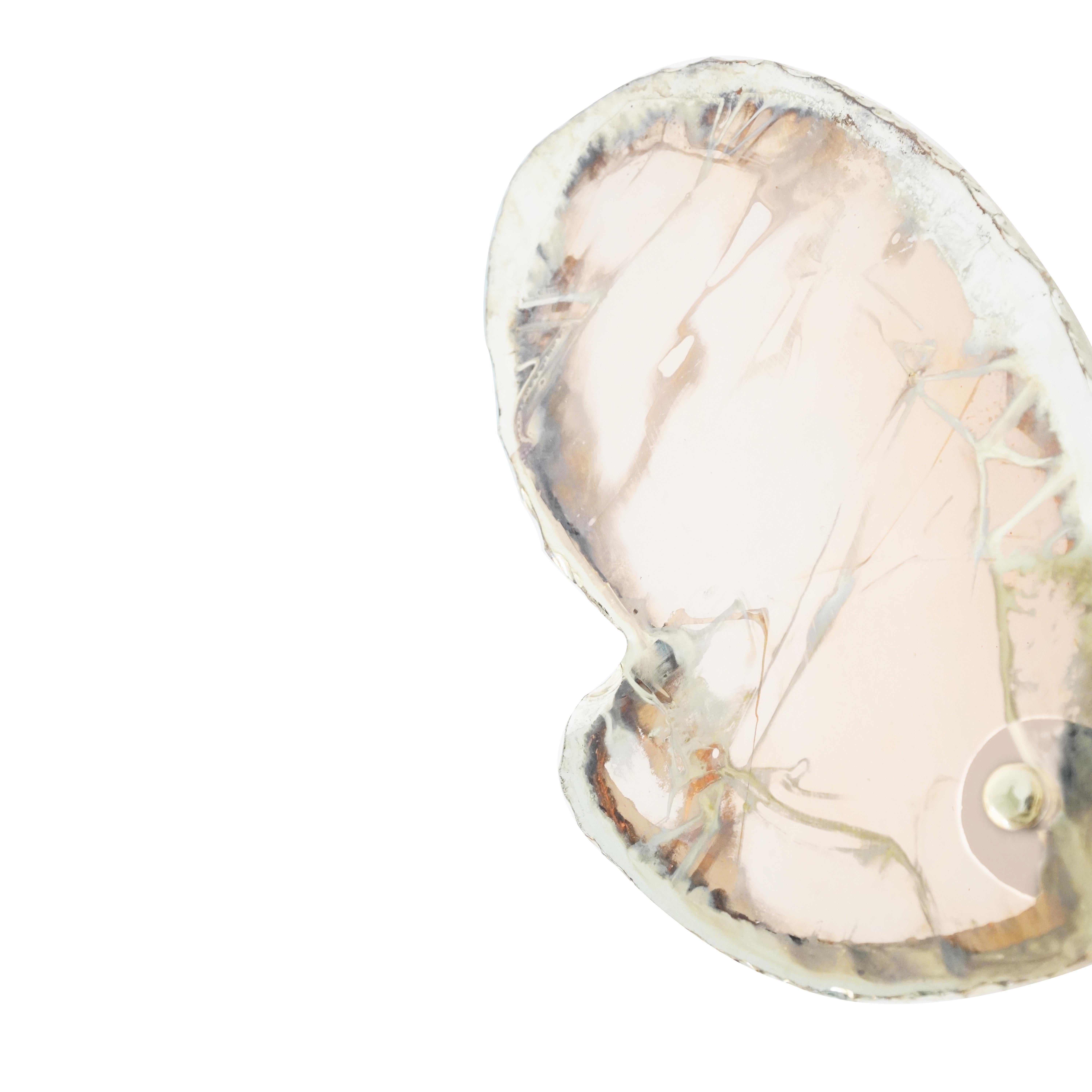 Schmetterling Zeitgenössische Wandskulptur, Kunst versilbertes Glas, Farbe Rosa (Italienisch) im Angebot
