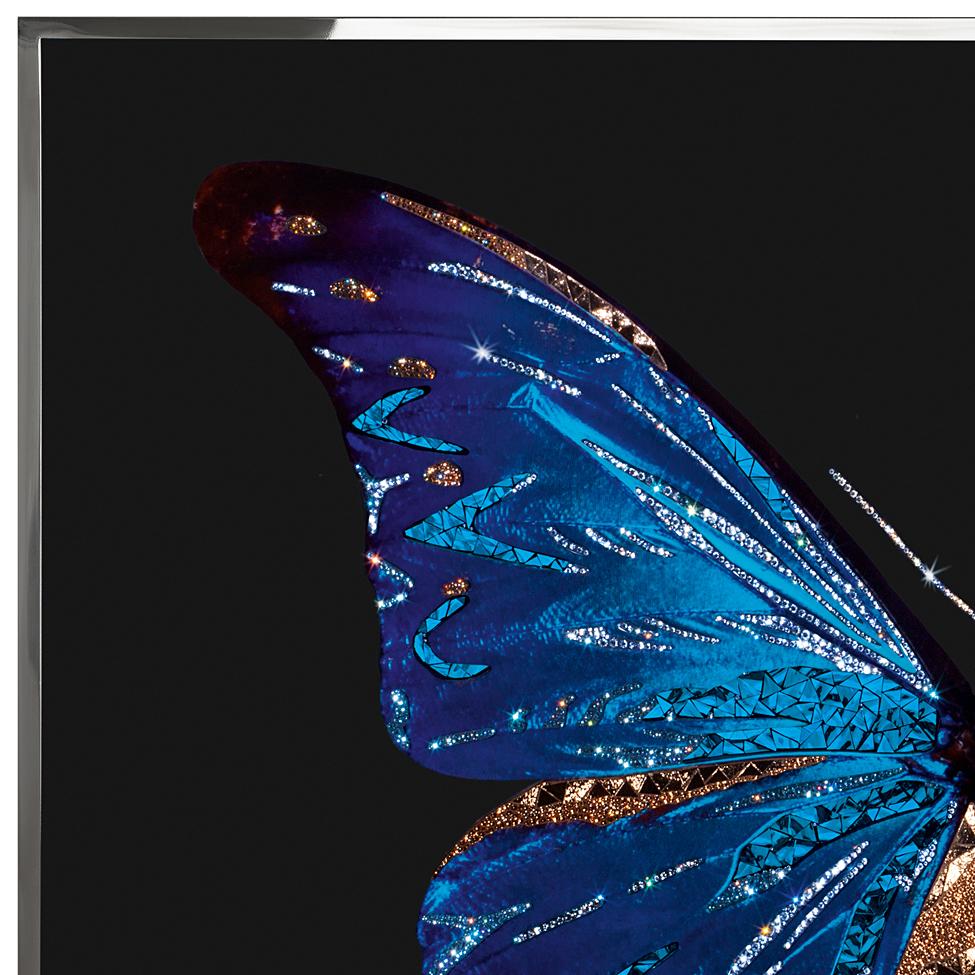 Decoración de Pared Cristales de Mariposa con marco pulido
acero inoxidable. Con obras de arte de pez espada sobre plexiglás con 
Inserciones de cristales tallados de Swarovski.