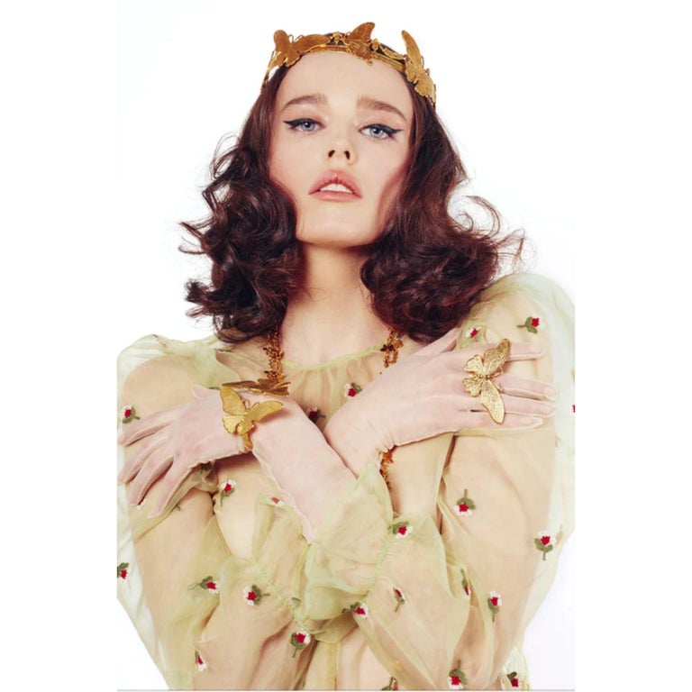 Anuschka Hand-Painted Gold Plated Cuff Bracelet - 24K Gold Foil, Butterfly Design, 2 Inch Width