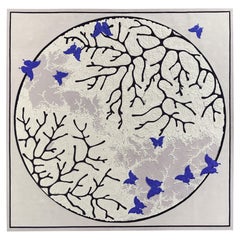 "Blue Butterflies Dance"  3D Sculpted Luxury Wool Rug  100% New Zealand Wool