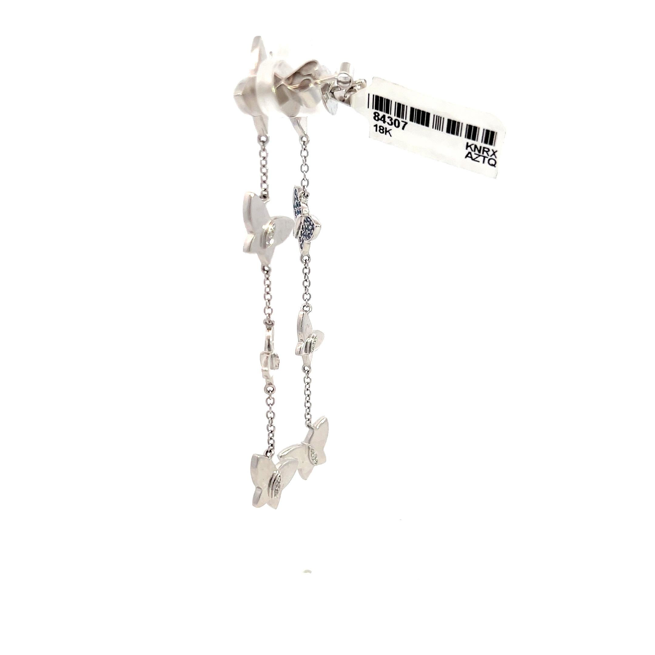 Contemporary Butterfly Dangle Sapphire Diamond Earrings 18K White Gold For Sale