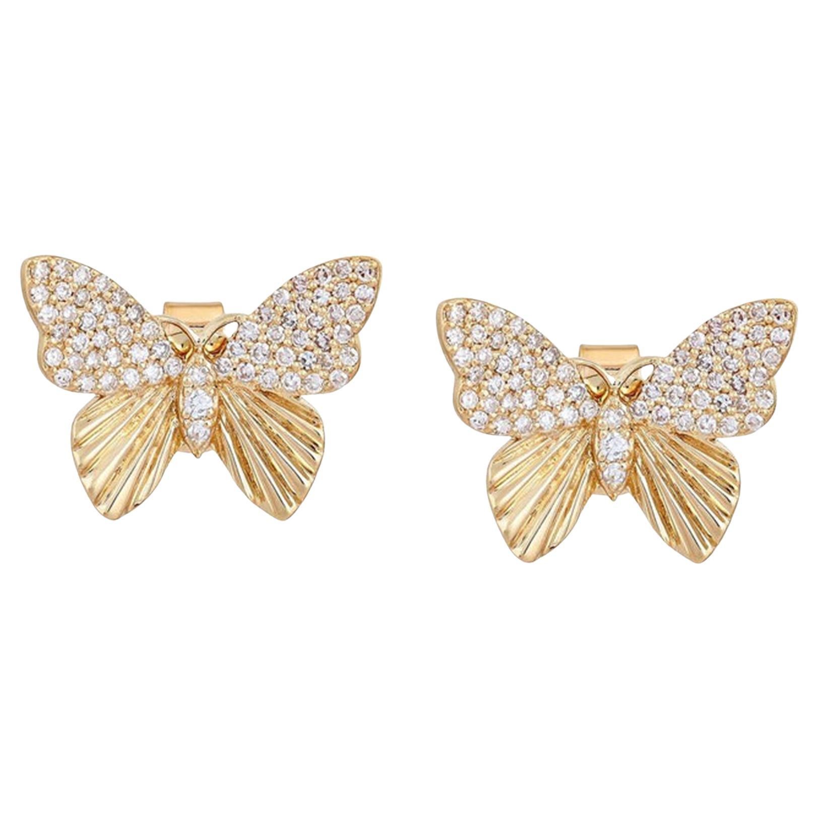 Orecchini decorativi a farfalla in oro giallo 14K (o 18k su richiesta) con diamante