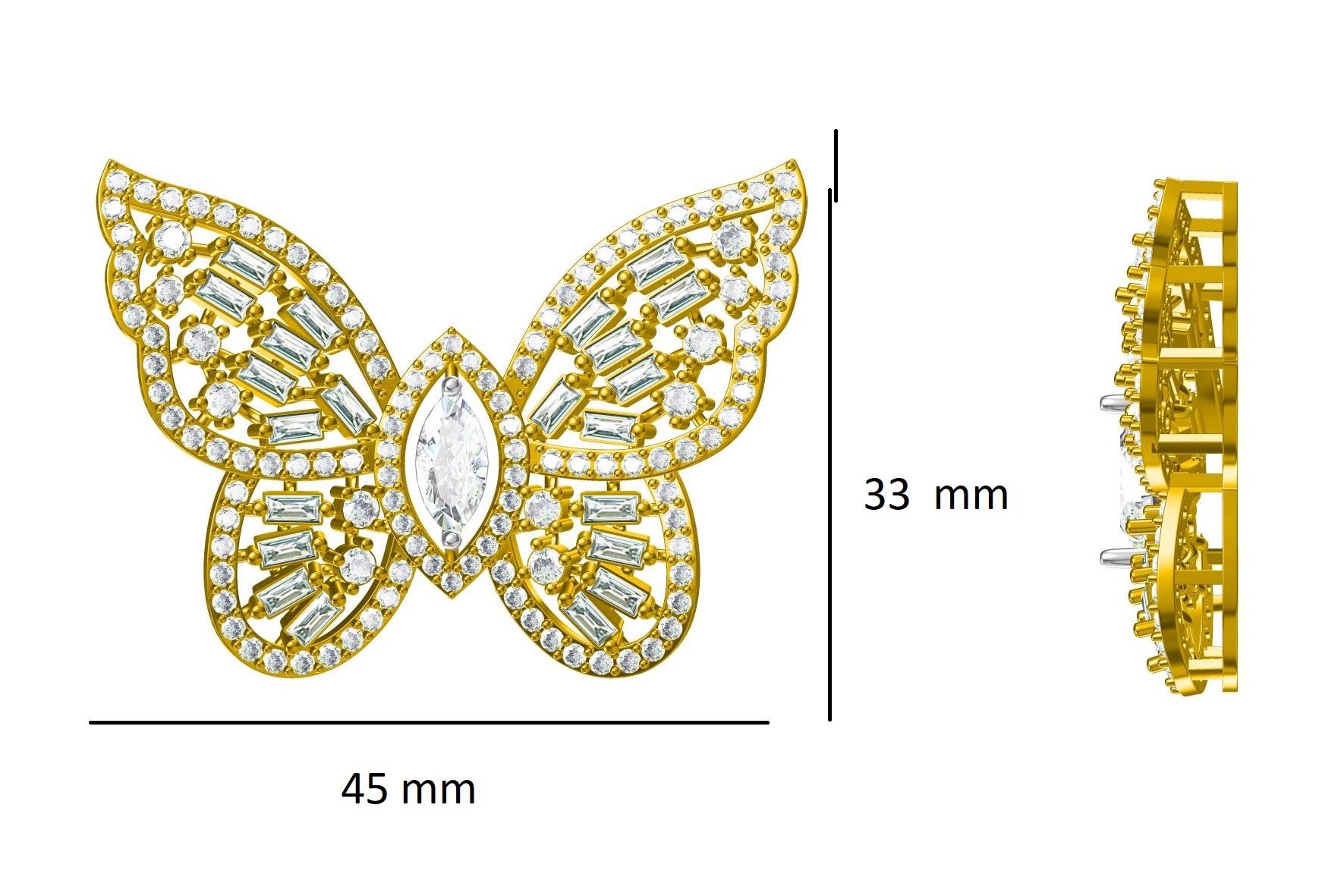 Armband aus 18 Karat massivem Gold mit Marquise- und Baguette-Diamant im Schmetterlingsdesign im Angebot 6