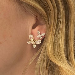 Butterfly Diagonal Baguettes Diamond Studs Bold Flutter Sparkle 14K Yellow Gold