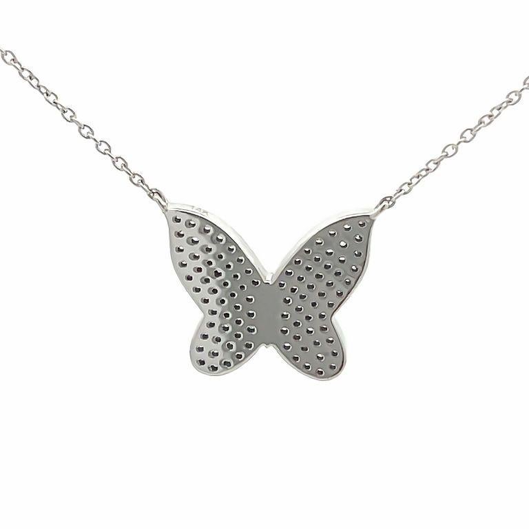 Modern Butterfly Diamond 0.34CT Pendant Necklace 14K White Gold For Sale