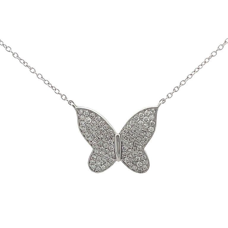Round Cut Butterfly Diamond 0.34CT Pendant Necklace 14K White Gold For Sale