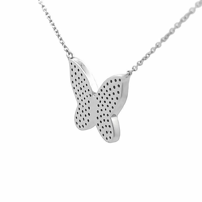 Butterfly Diamond 0.34CT Pendant Necklace 14K White Gold In New Condition For Sale In New York, NY
